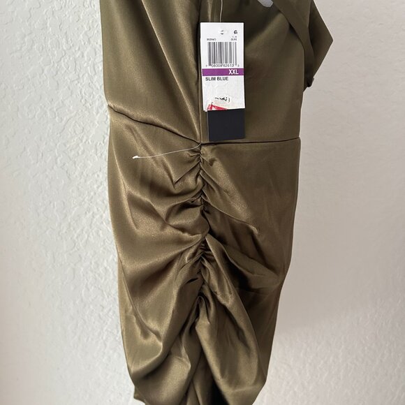 NWT City Studio Asymmetric Olive Satin Mini Dress - Picture 5 of 5